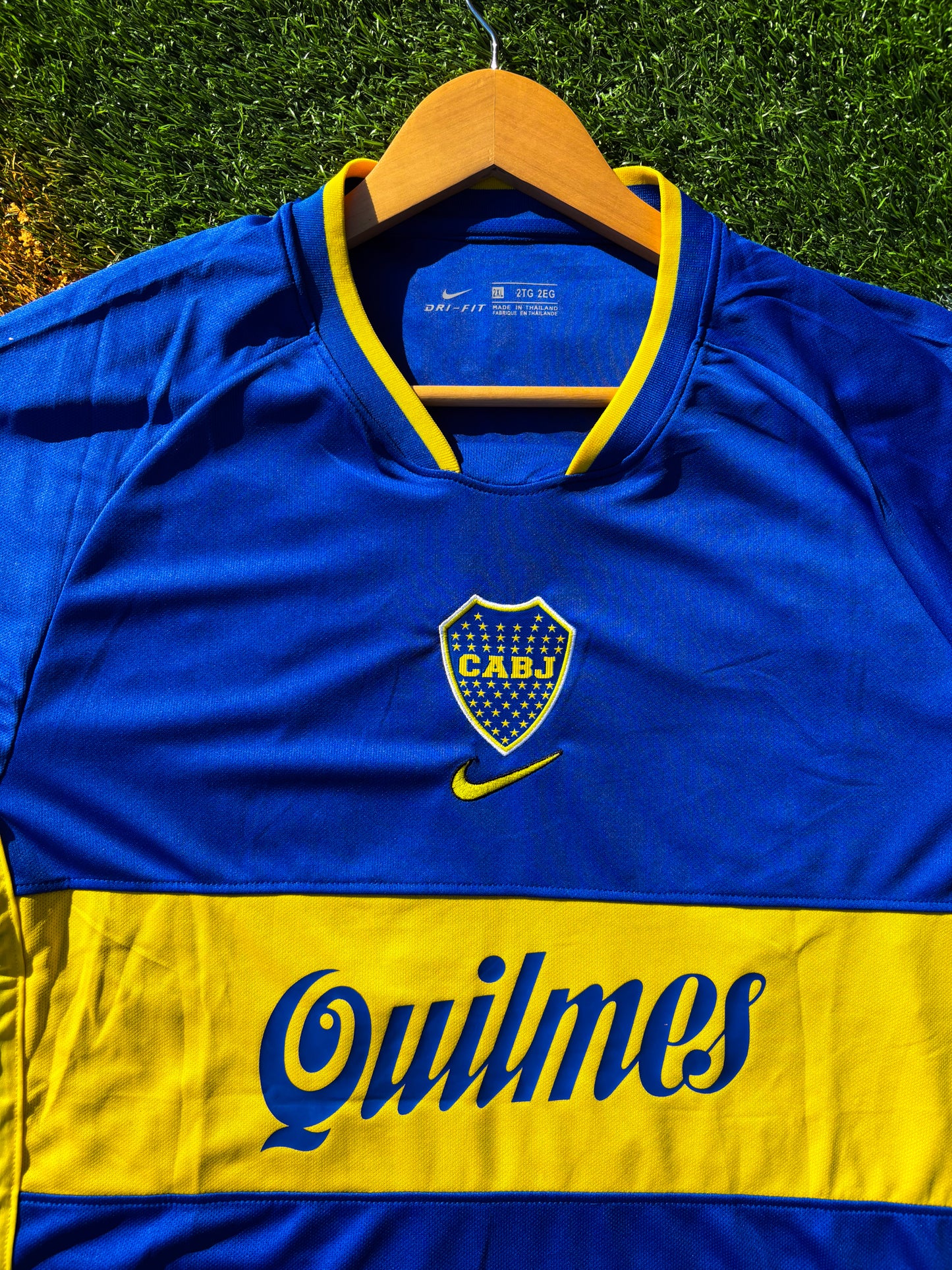 Close-up of Boca crest and retro fabric texture

