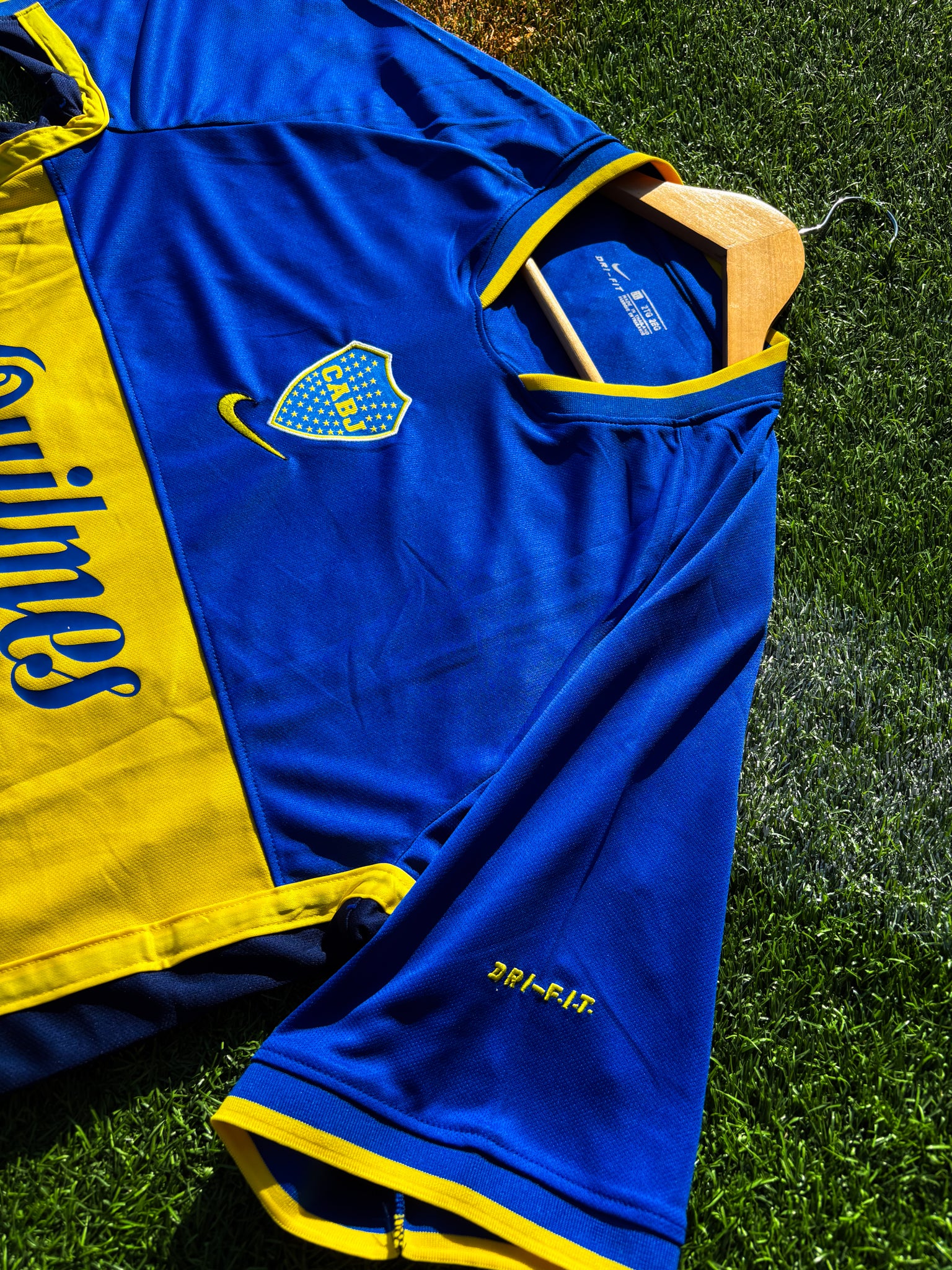 Close-up of Boca crest and retro fabric texture



