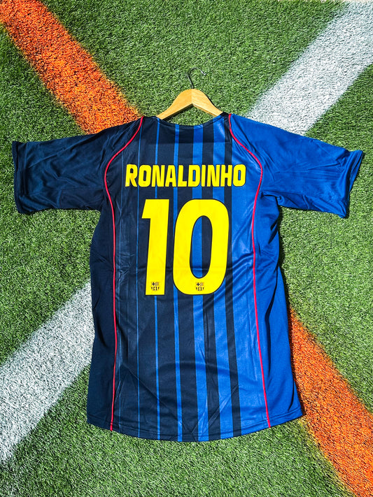 FC Barcelona 2004-2005 Away Jersey – Ronaldinho 10 Vintage Champions League Blaugrana Football Shirt - Five Of Cups Official