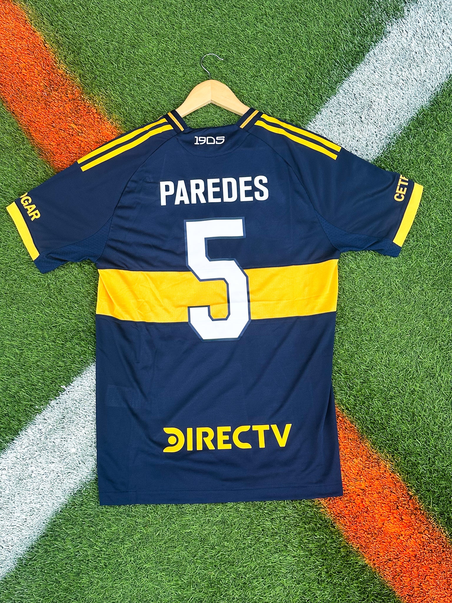 Boca Juniors 2025–2026 Home Jersey- Paredes 5 – Anniversary Navy & Gold Chest Stripe - Five Of Cups Official