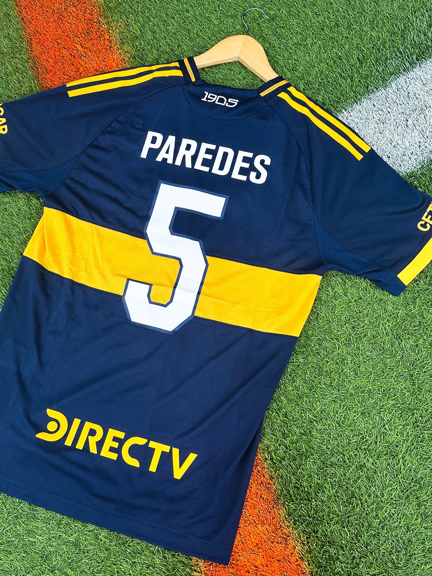 Boca Juniors 2025–2026 Home Jersey- Paredes 5 – Anniversary Navy & Gold Chest Stripe - Five Of Cups Official