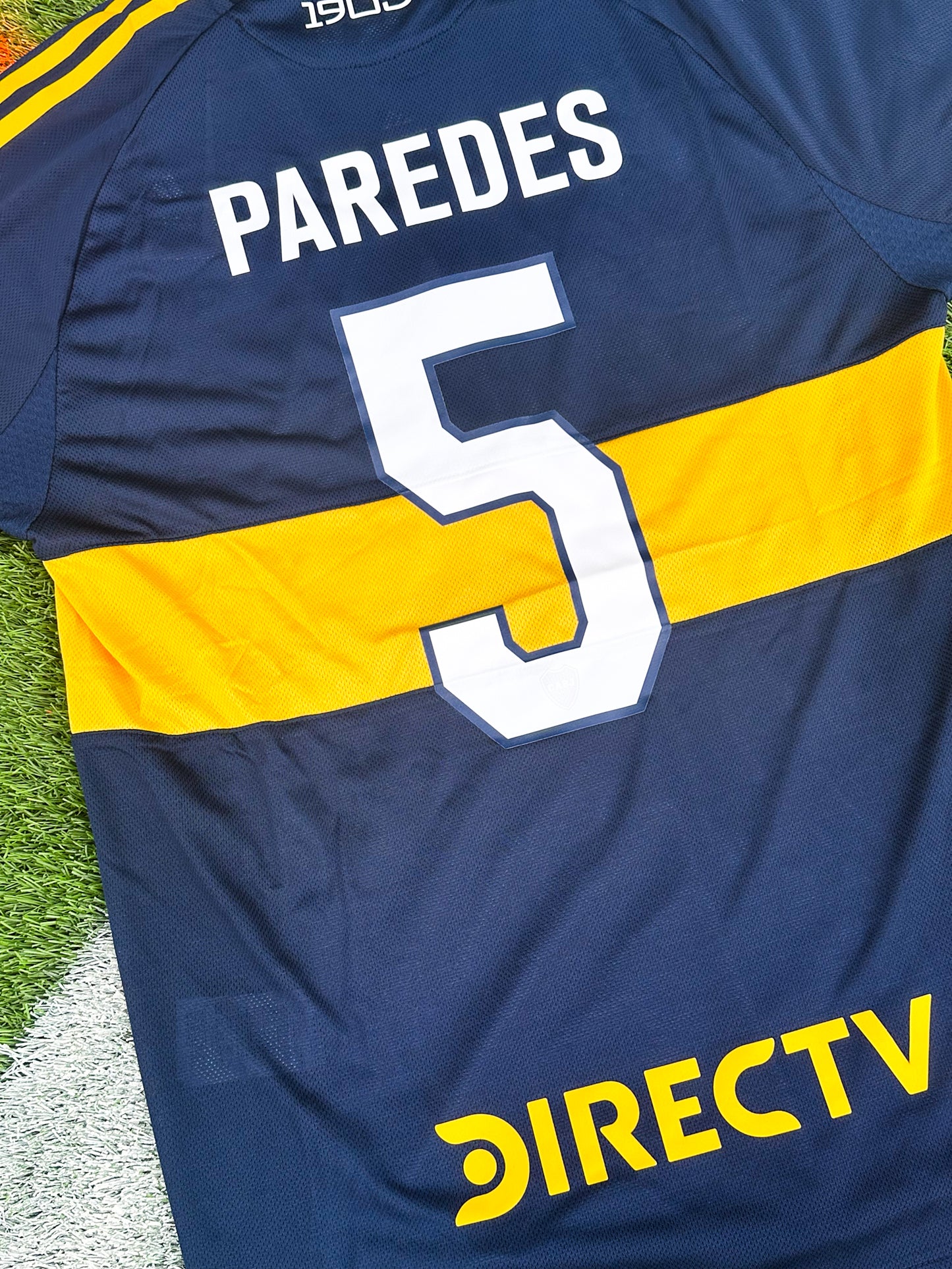 Boca Juniors 2025–2026 Home Jersey- Paredes 5 – Anniversary Navy & Gold Chest Stripe - Five Of Cups Official