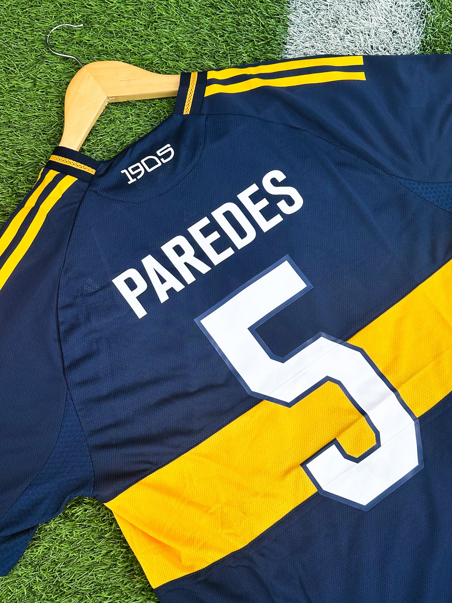 Boca Juniors 2025–2026 Home Jersey- Paredes 5 – Anniversary Navy & Gold Chest Stripe - Five Of Cups Official