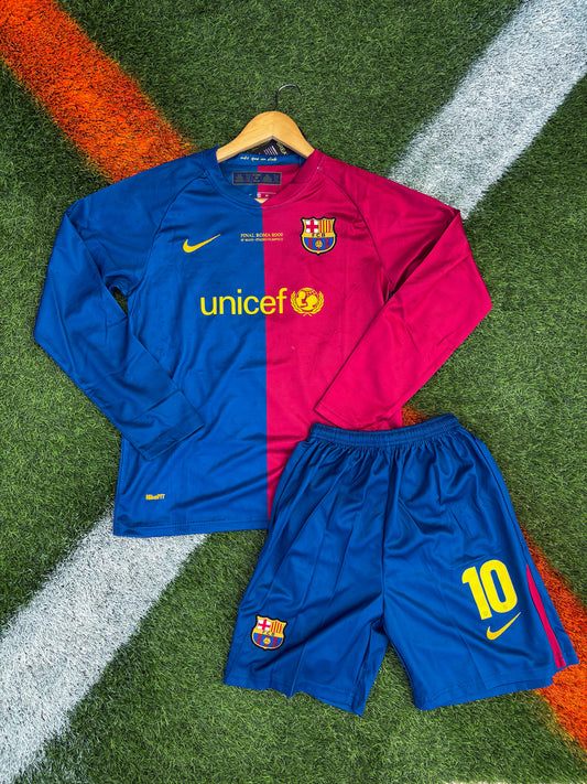 FC Barcelona 2008-2009 Home Jersey – Messi #10 Long Sleeve Vintage Guardiola Era Kids Football Kit
