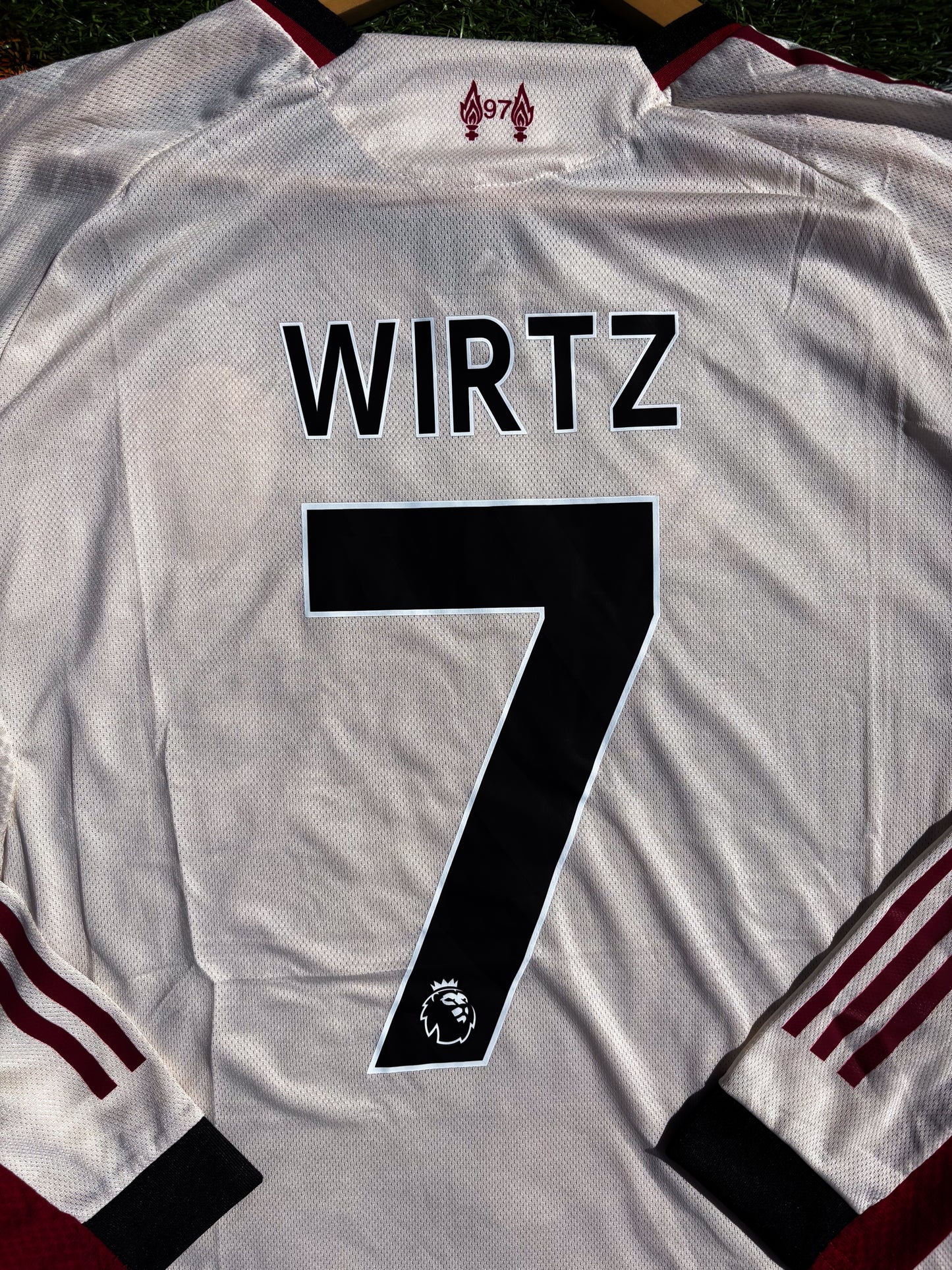 Liverpool 2025–26 Away Jersey  – Cream Off‑White with Red & Black Trim