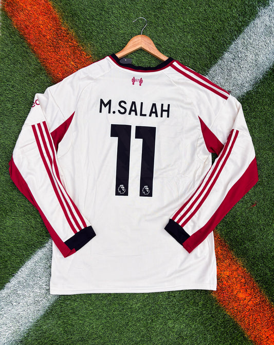 Liverpool 2025–26 Away Jersey  – Cream Off‑White with Red & Black Trim