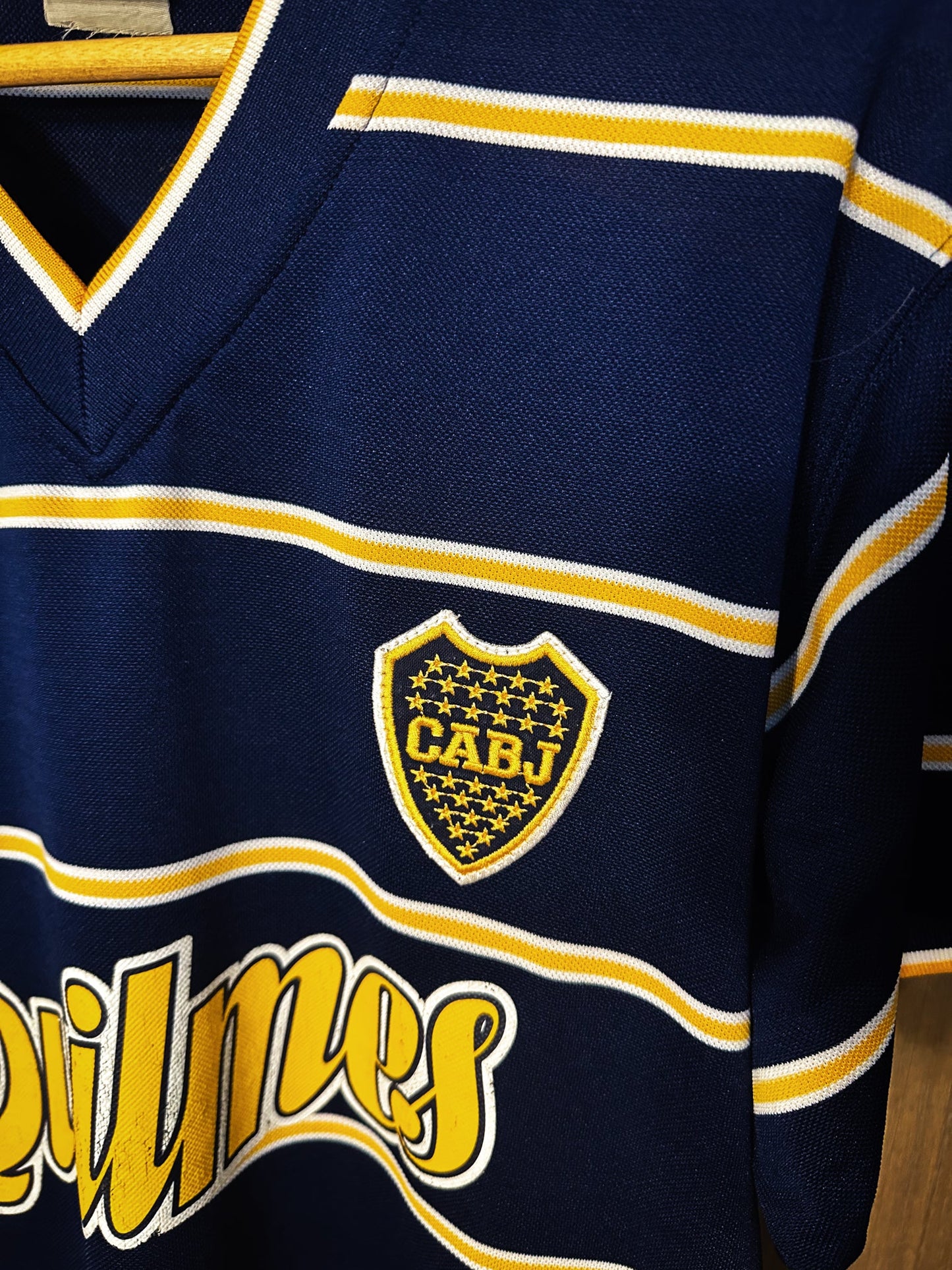 Boca Juniors 1998/99 Copa Mercosur Special Edition Jersey – Size S – Blue & Yellow Quilmes Shirt – (MPN: Cuit. N 30 67815546 9)