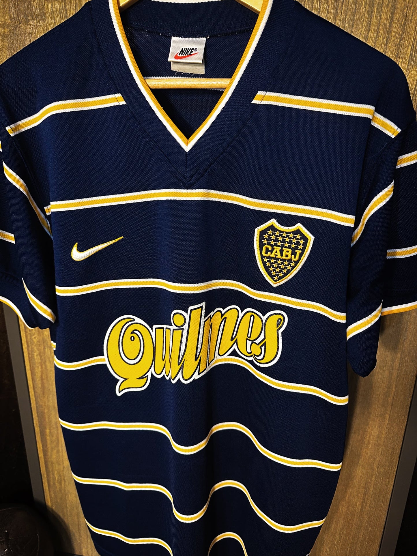Boca Juniors 1998/99 Copa Mercosur Special Edition Jersey – Size S – Blue & Yellow Quilmes Shirt – (MPN: Cuit. N 30 67815546 9)