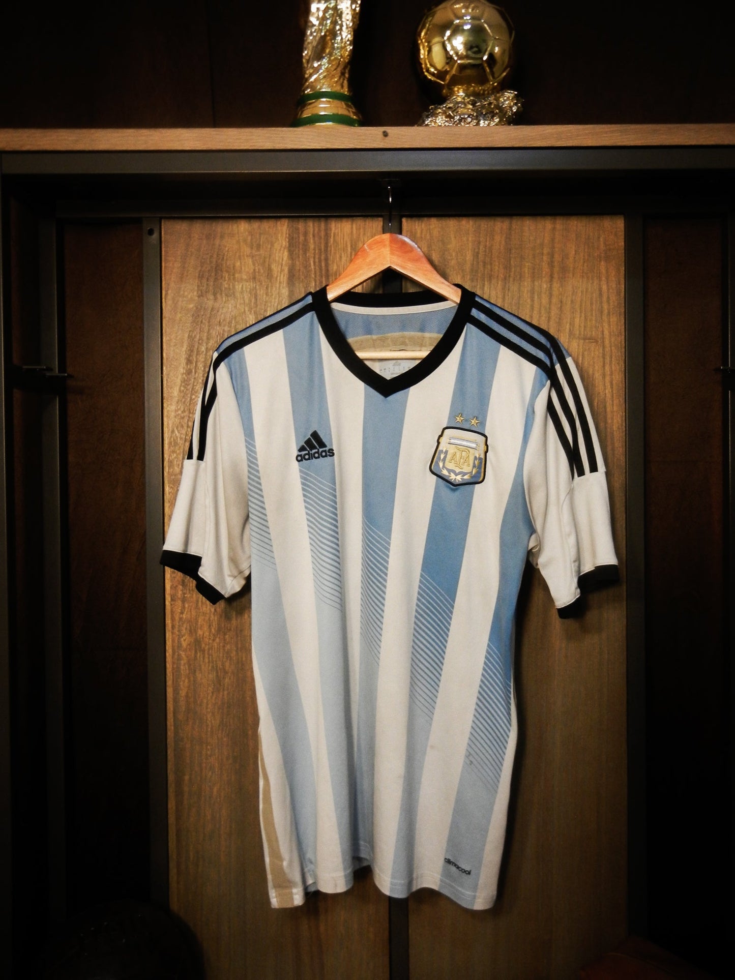 Argentina 2014 Home Jersey (World Cup Edition) – Size L – Sky Blue and White Adidas Shirt – (MPN: D87311)