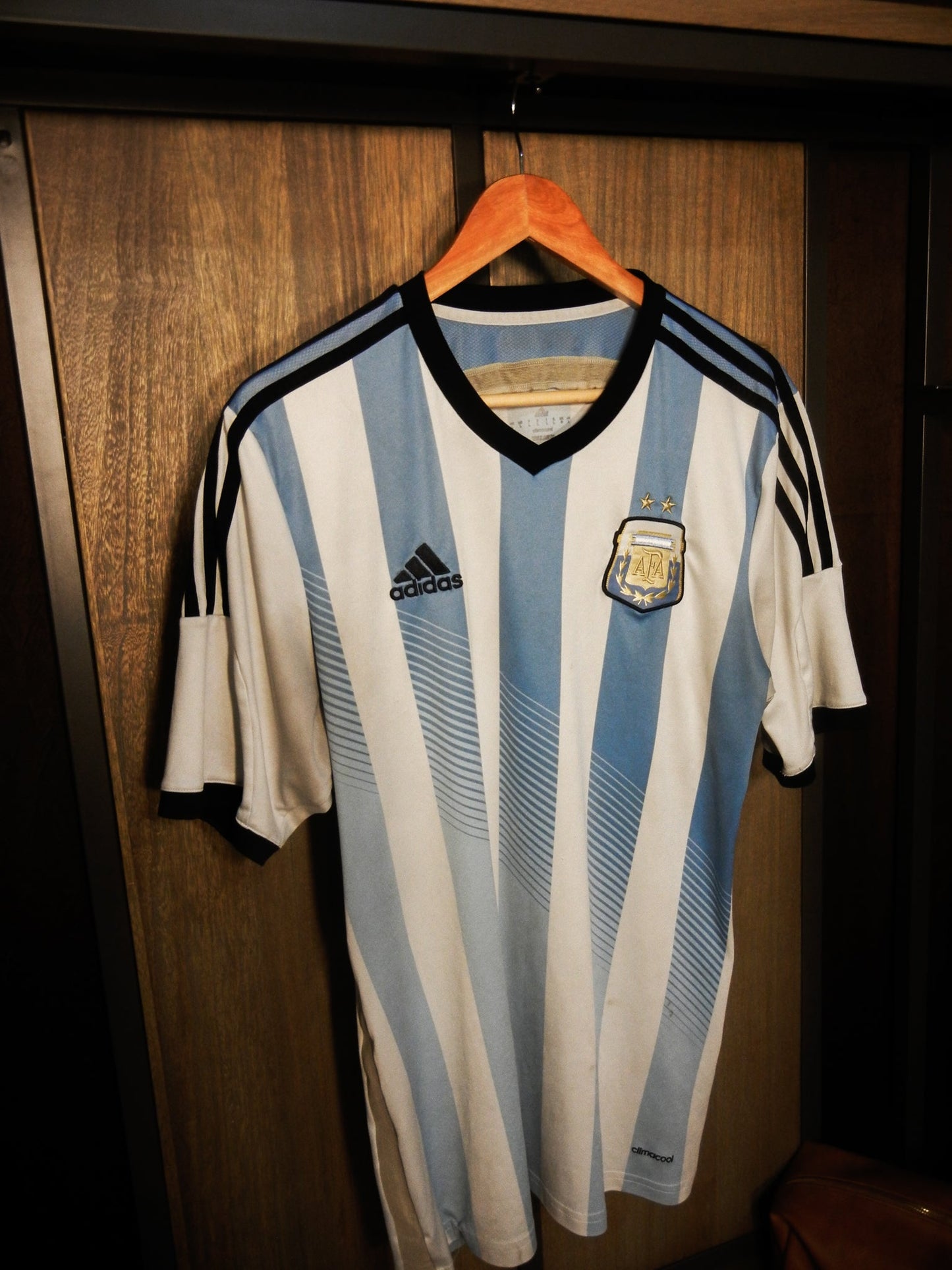 Argentina 2014 Home Jersey (World Cup Edition) – Size L – Sky Blue and White Adidas Shirt – (MPN: D87311)