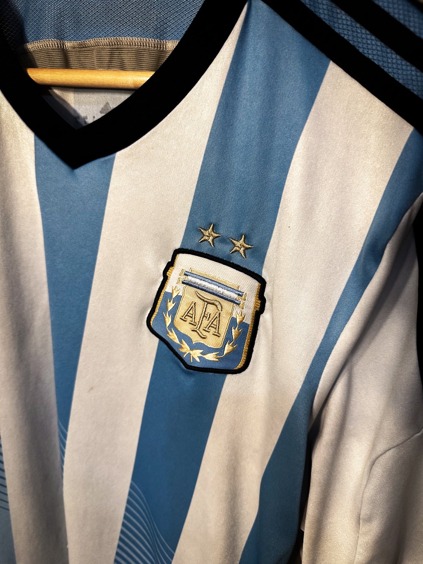 Argentina 2014 Home Jersey (World Cup Edition) – Size L – Sky Blue and White Adidas Shirt – (MPN: D87311)