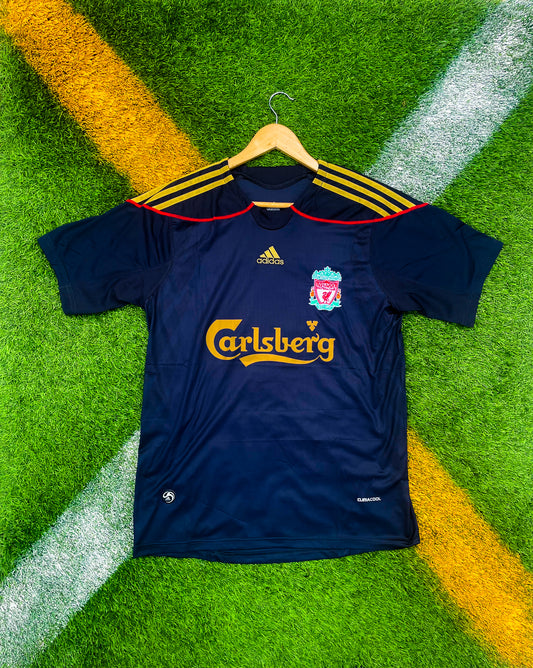 Front view of Liverpool 2007–2008 Third Jersey in black with Adidas logo

