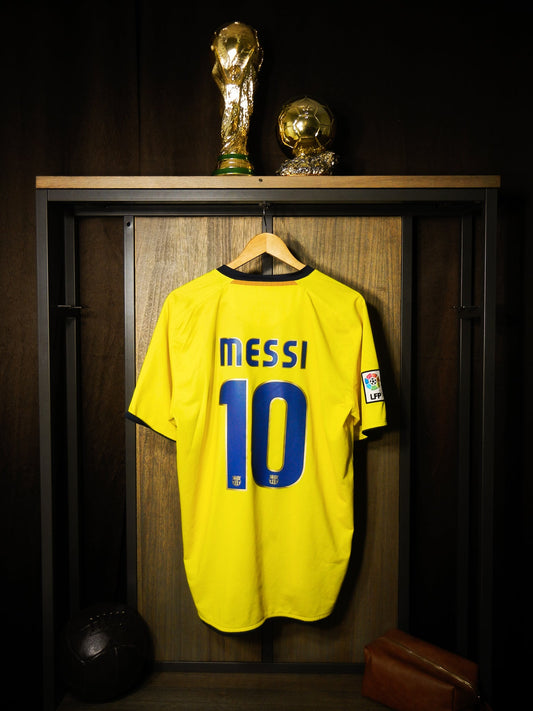 Barcelona 2008/09 Away Jersey – Lionel Messi #10 – Size L – Yellow Nike Shirt – (MPN: 286787-760)