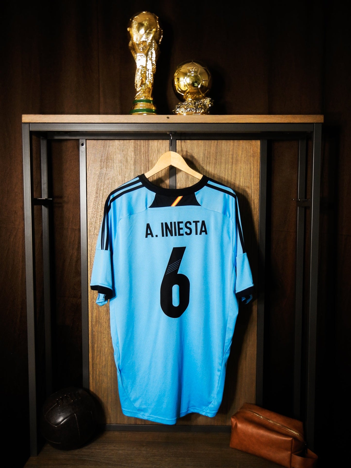 Spain 2012–2014 Away Jersey – Andrés Iniesta #6 – XXL – Baby Blue Adidas Shirt (MPN: X11346)