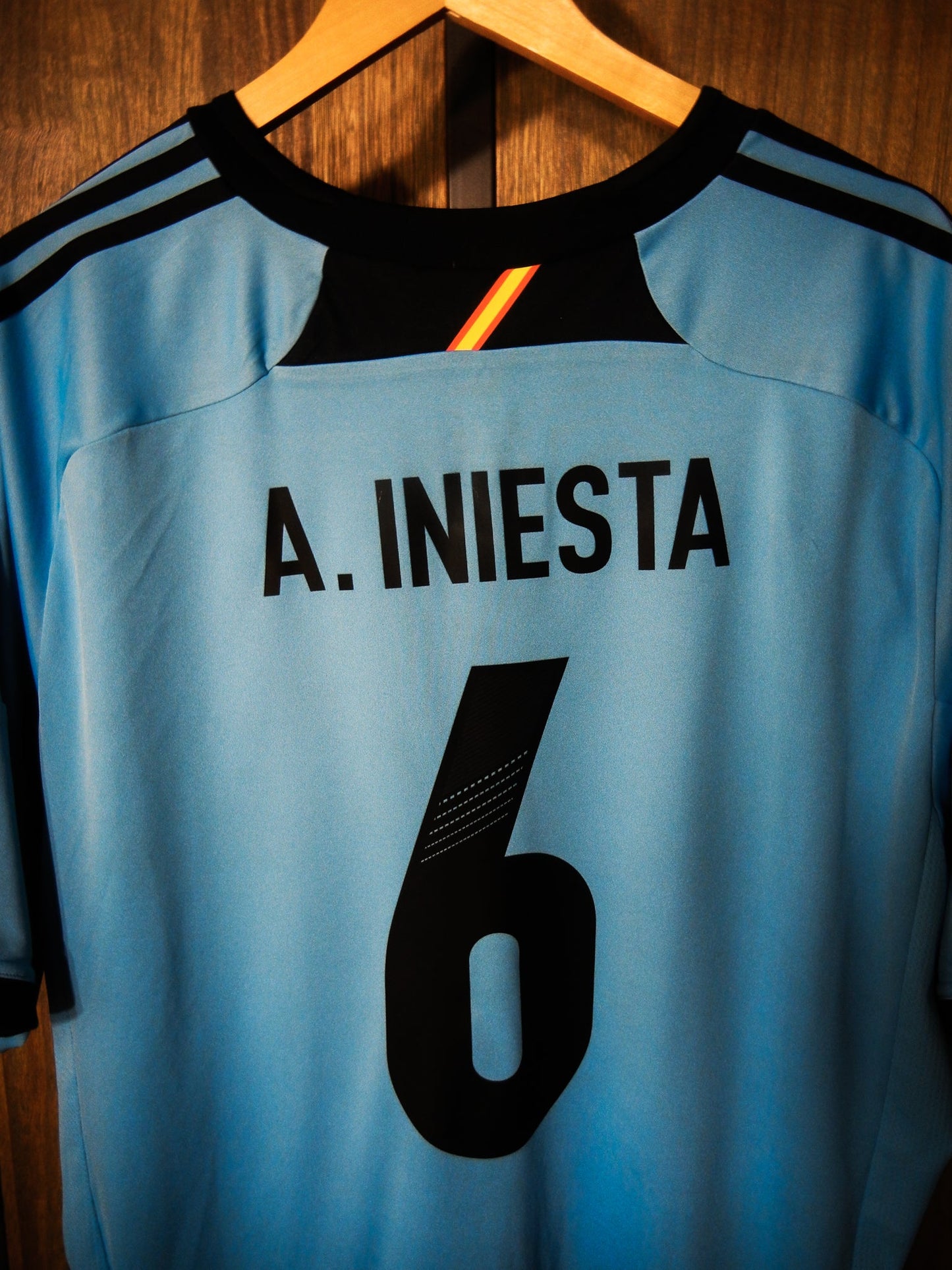 Spain 2012–2014 Away Jersey – Andrés Iniesta #6 – XXL – Baby Blue Adidas Shirt (MPN: X11346)