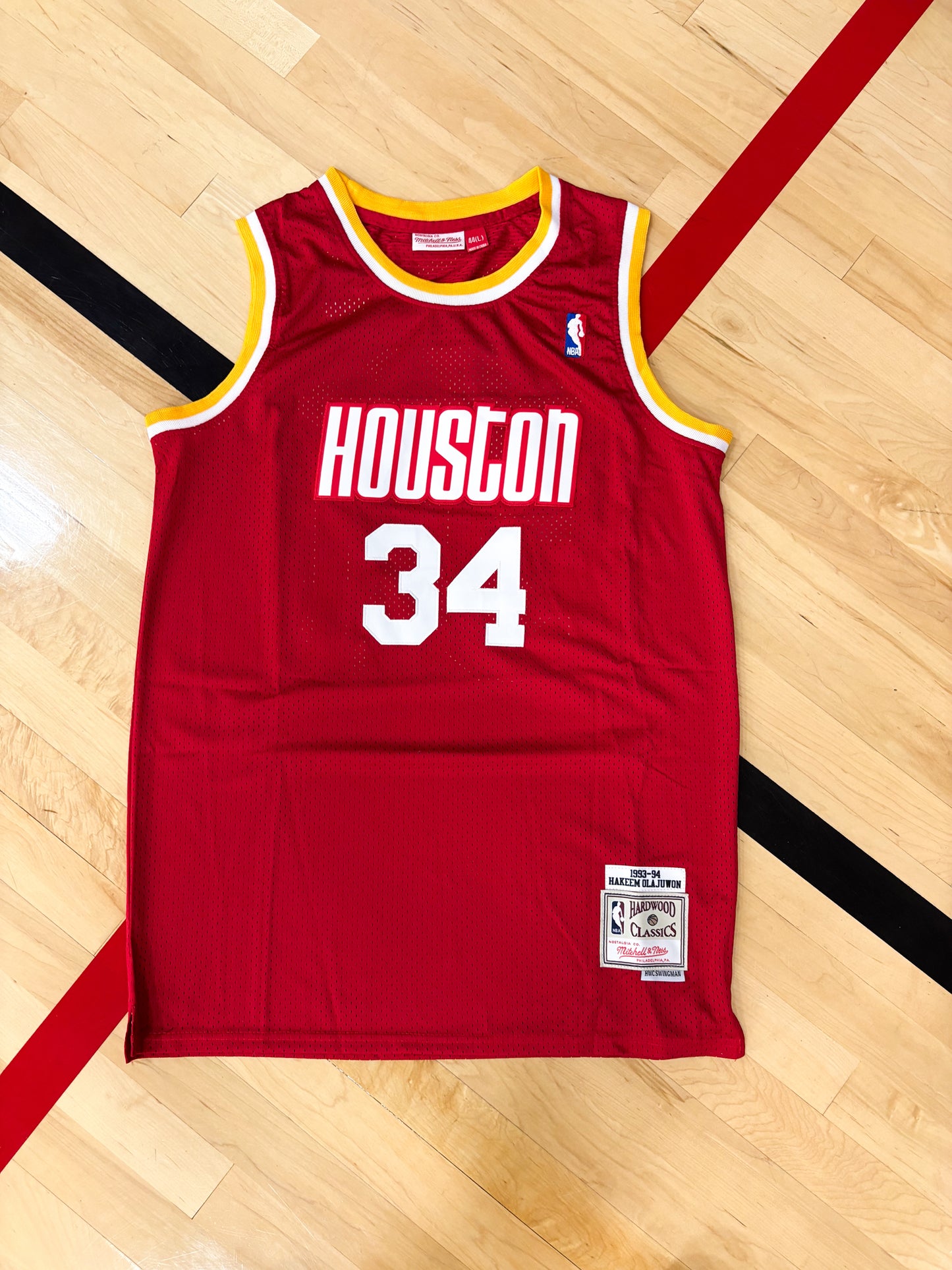 Houston Rockets 1993/1994 Hakeem Olajuwon Hardwood Classics Jersey – Retro Red NBA Vintage Edition