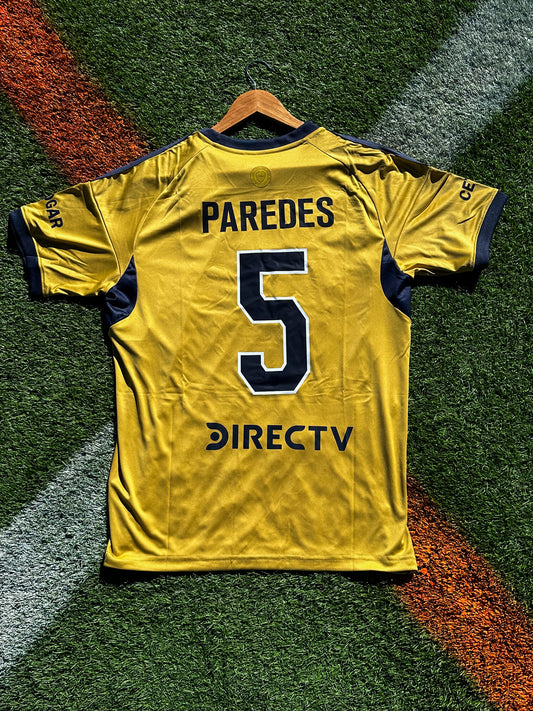 Boca Juniors 2025/2026 Away Jersey Paredes #5 – Anniversary Gold & Navy Stripe