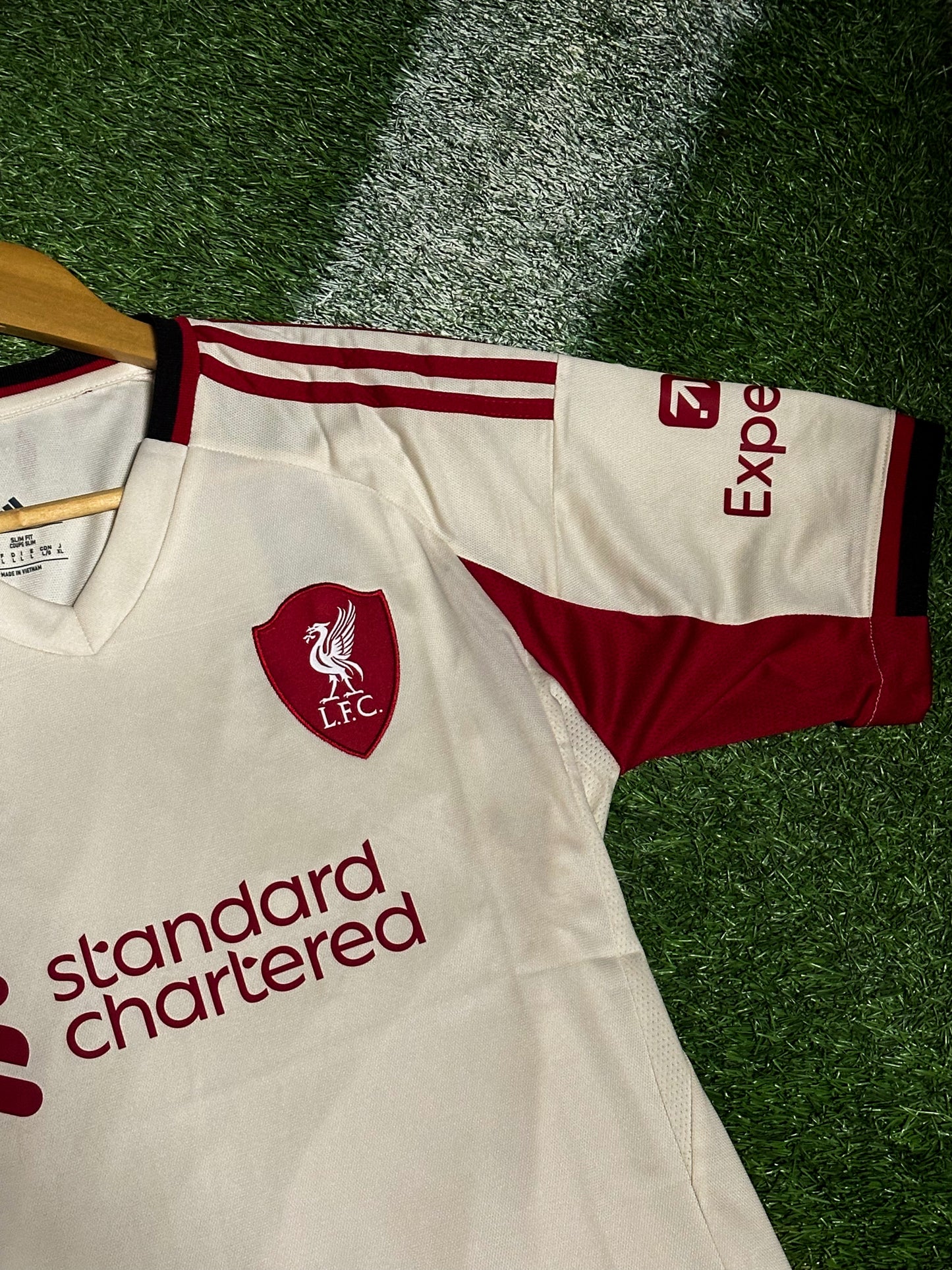 Liverpool 2025–26 Away Jersey  – Cream Off‑White with Red & Black Trim