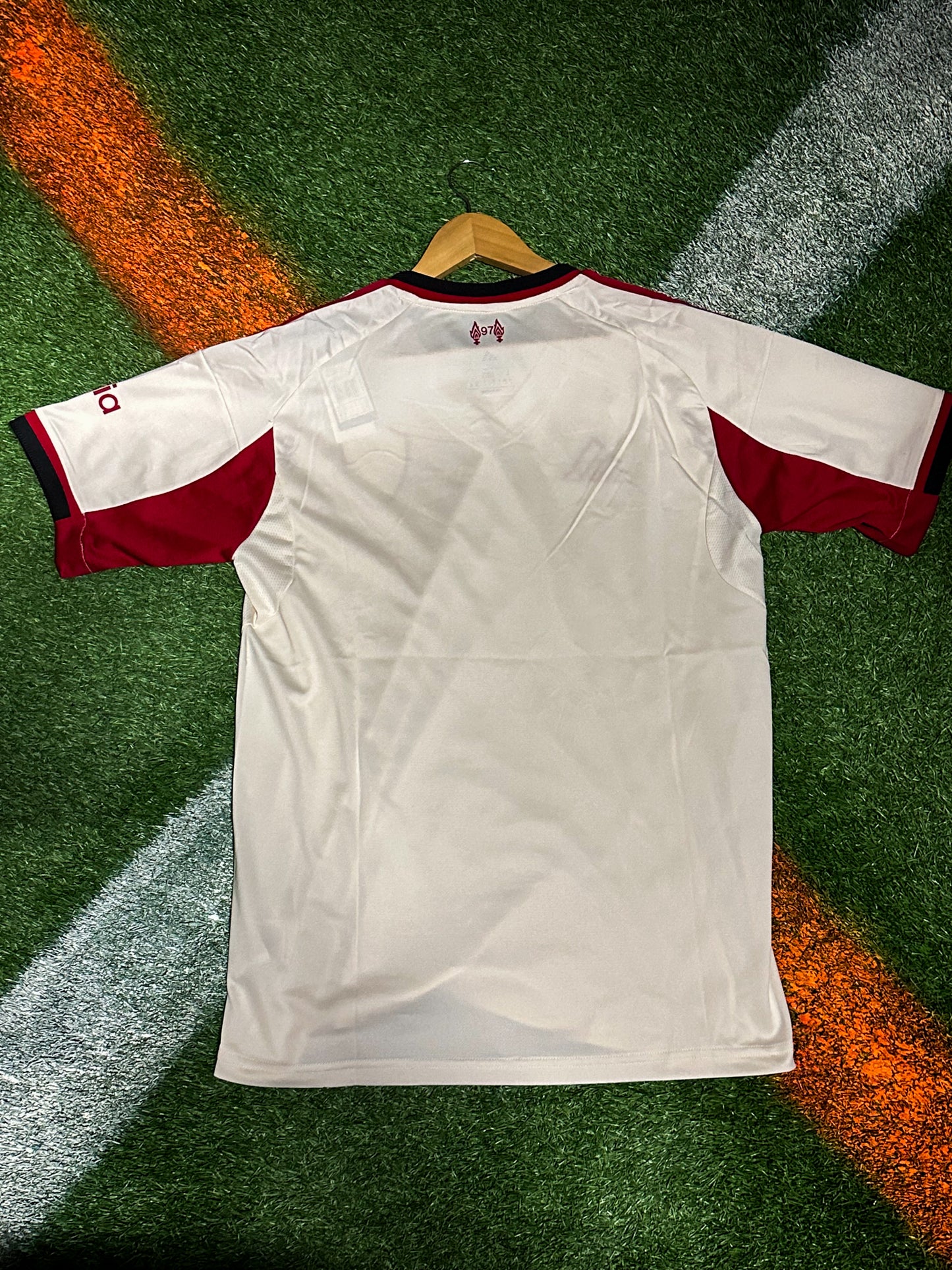 Liverpool 2025–26 Away Jersey  – Cream Off‑White with Red & Black Trim