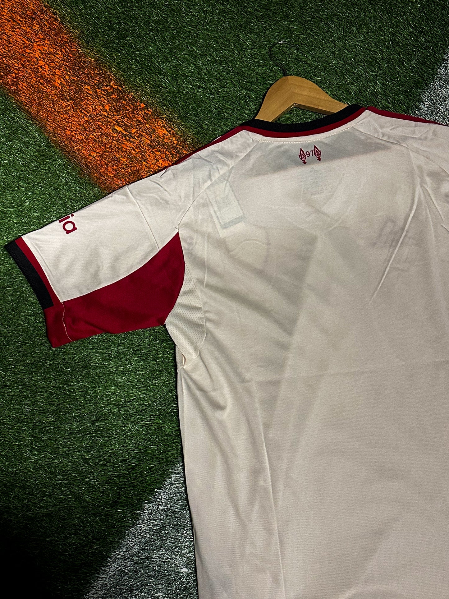 Liverpool 2025–26 Away Jersey  – Cream Off‑White with Red & Black Trim