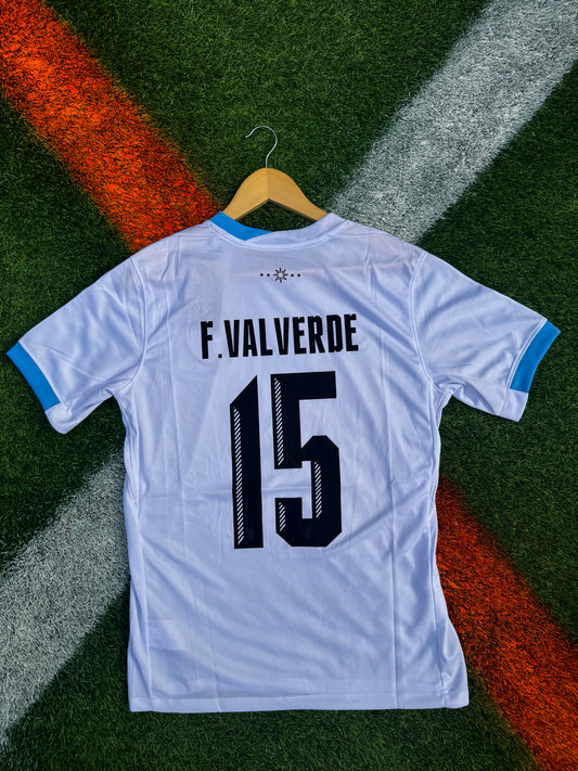 Uruguay 2024 Away Valverde #15 Copa America Nike Jersey – White Blue Heritage Kit