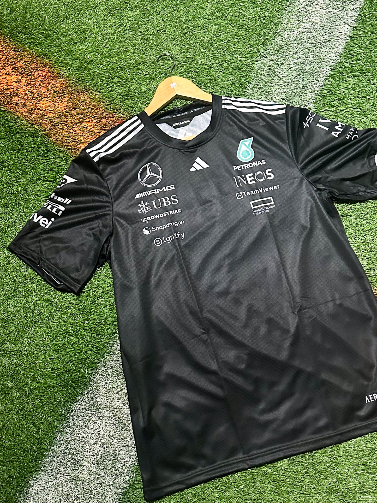 Mercedes Formula 1 Black Team Jersey – Classic Silver Arrows Racing Design