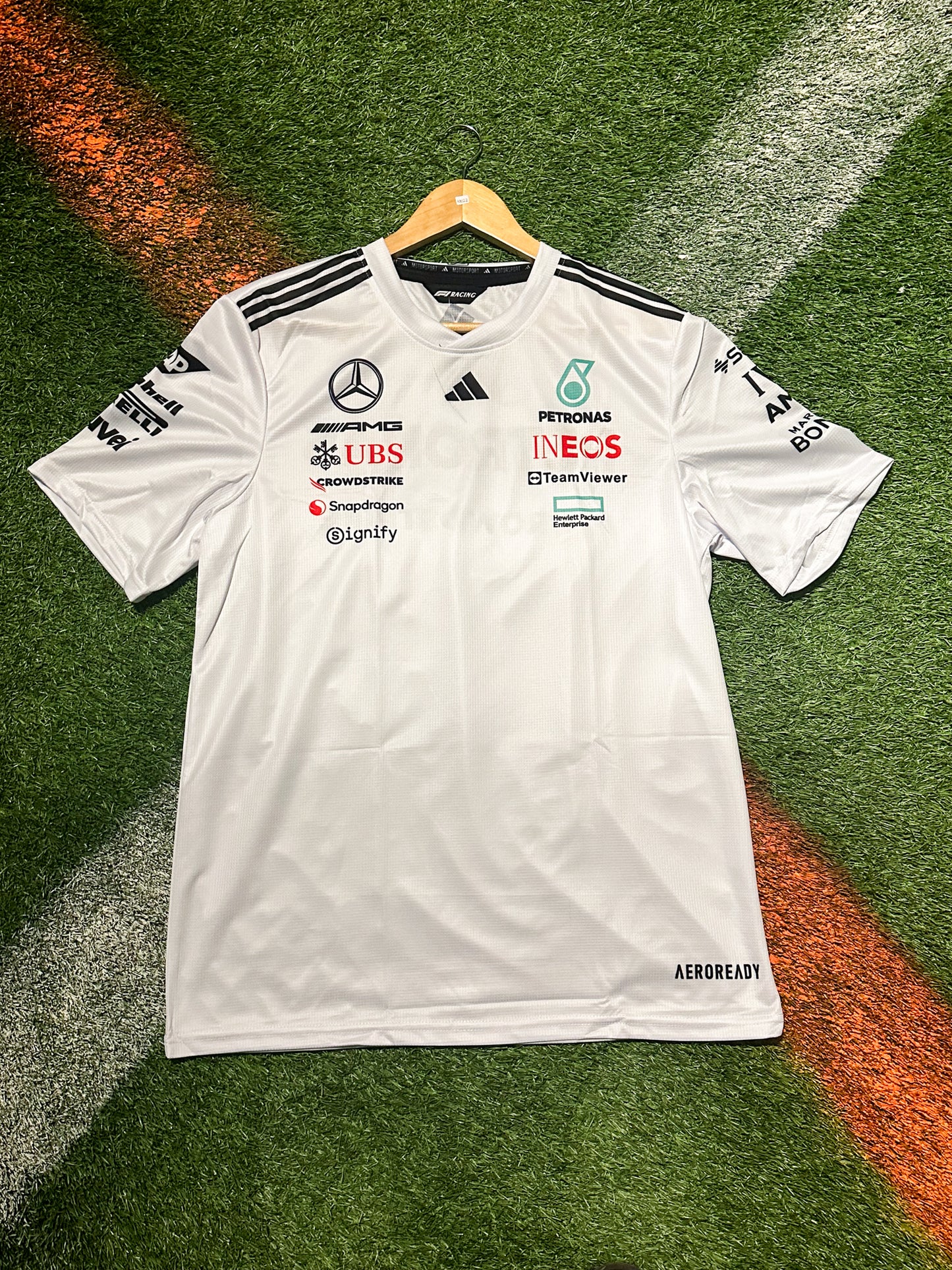Mercedes Formula 1 White Team Jersey – Classic Silver Arrows Racing Design