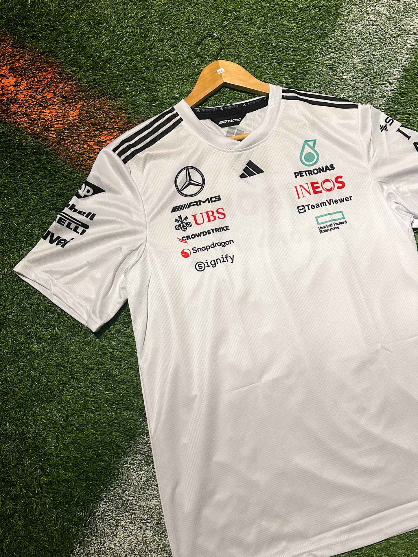 Mercedes Formula 1 White Team Jersey – Classic Silver Arrows Racing Design
