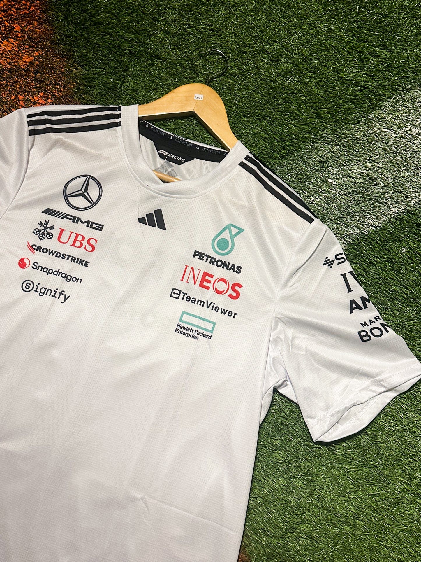 Mercedes Formula 1 White Team Jersey – Classic Silver Arrows Racing Design