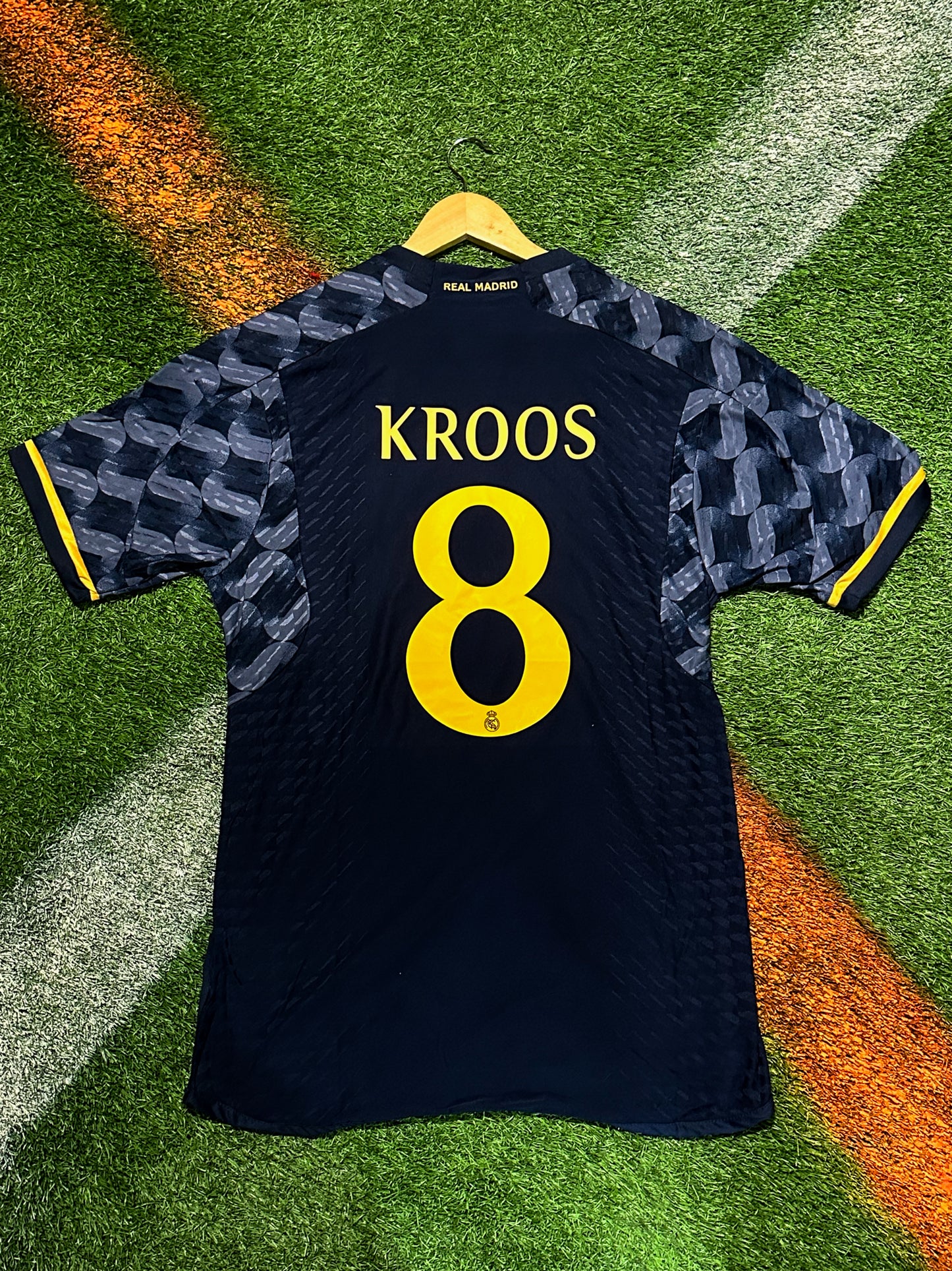 Real Madrid 2023/2024 Away Jersey – Vini Jr 7- Navy & Gold Champions league Kit