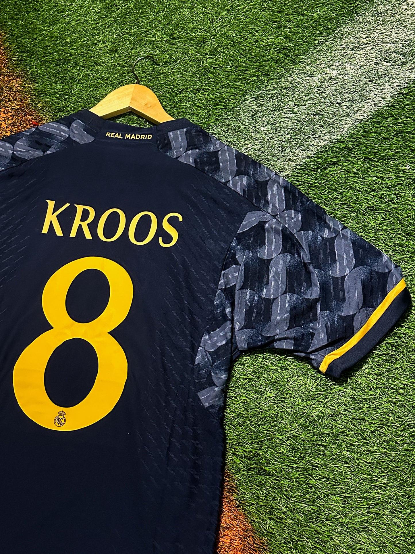 Real Madrid 2023/2024 Away Jersey – Vini Jr 7- Navy & Gold Champions league Kit