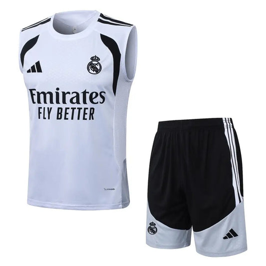 Real Madrid 2024-2025 Training Sleeveless Jersey & Shorts Set – Adidas Climacool Black & White Edition