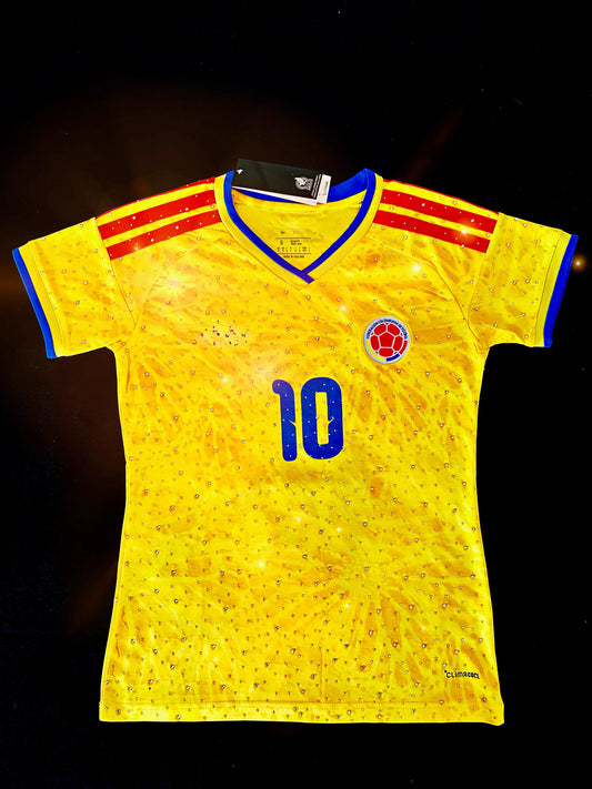 Colombia 2026 Home con Cristales para Damas- World Cup 2026-James  10 – Cubiertas de brillos con cristales en toda la prenda.