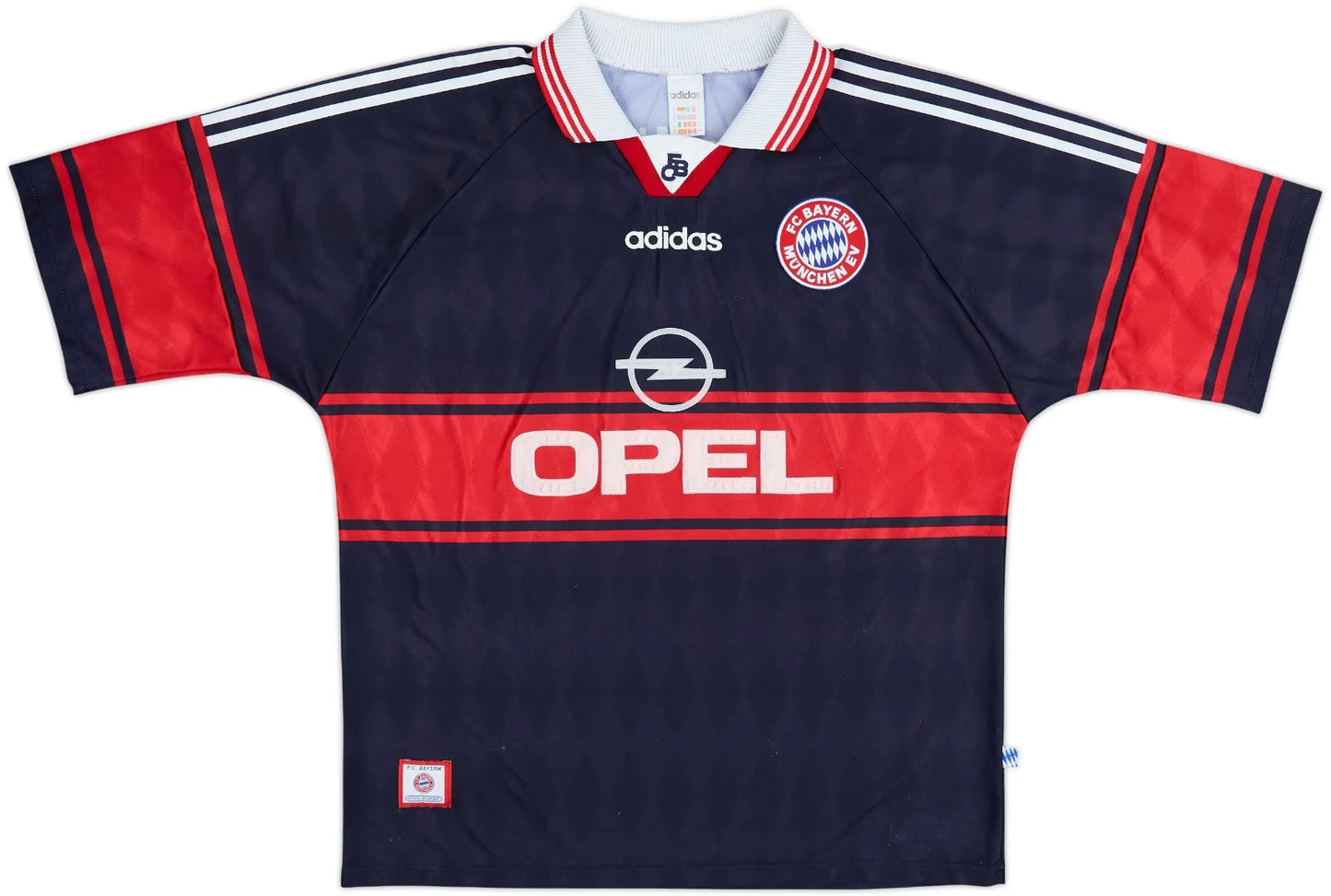 Bayern Munich 1997/1999 Home Jersey- Vintage Navy Bold Red Chest Band Opel Polo