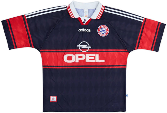 Bayern Munich 1997/1999 Home Jersey- Vintage Navy Bold Red Chest Band Opel Polo