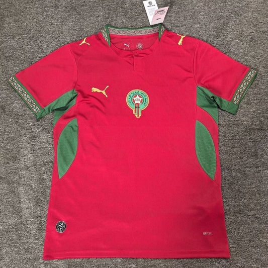 Morocco 2026 Home Jersey - Forged Red Tonal Mosaic Zellige Graphic Green Trim Crew-Neck- World Cup Edition