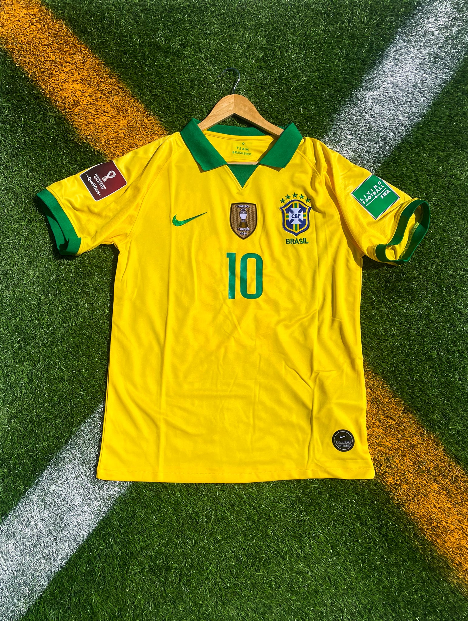 Front view of Brazil 2019 Home Jersey with Neymar Jr #10
