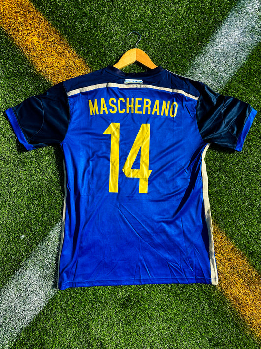 Argentina 2014 Away Mascherano #14 Vintage Adidas Soccer Jersey – Retro World Cup Final Edition - Five Of Cups Official