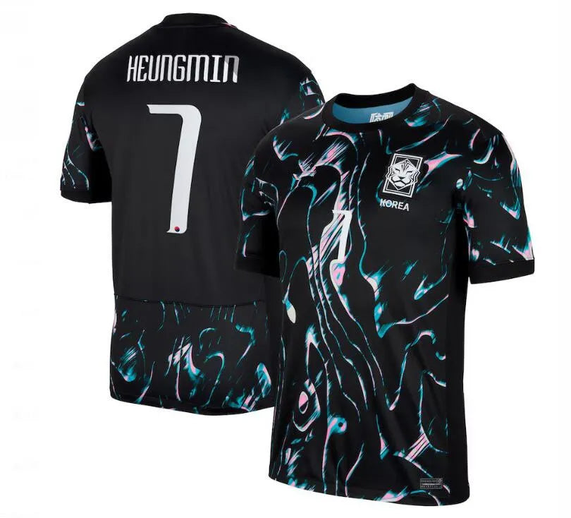 South Korea 2024–2025 Away Jersey – Son Heung‑Min #7 – Bold White & Blue Tiger Kit