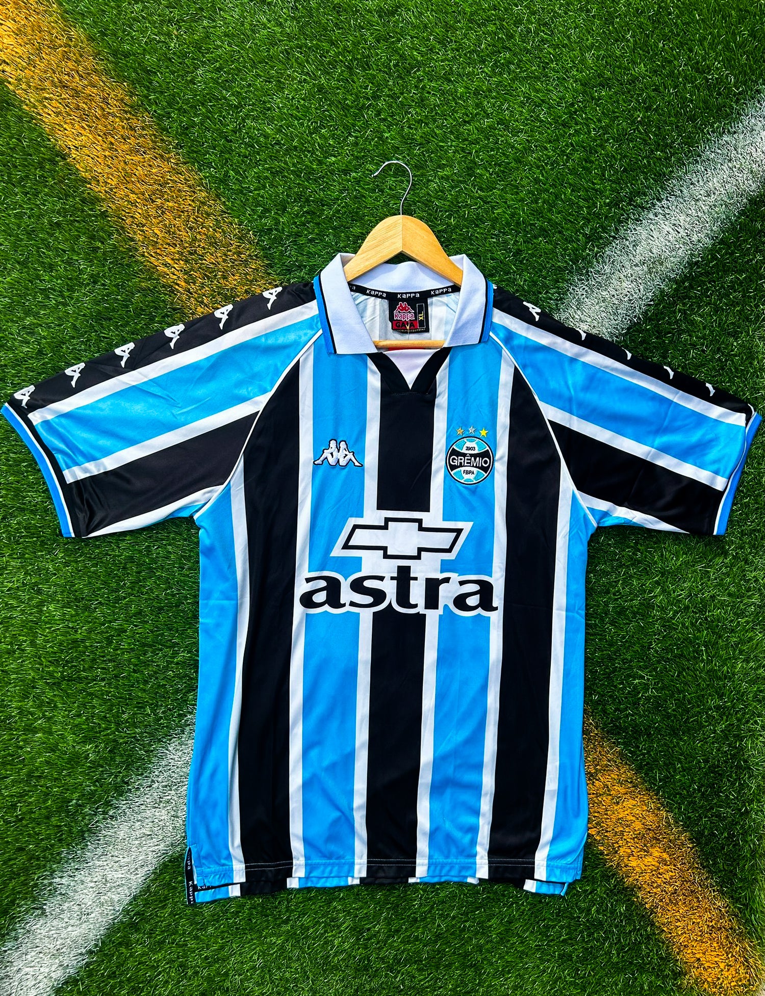 Grêmio 2000/01 Home Ronaldinho #10 Retro Soccer Jersey – Classic Blue, Black & White Stripes - Five Of Cups Official
