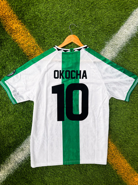 Nigeria 1996 Away Okocha #10 Unique Soccer Jersey – Rare Super Eagles Kit with Retro Nike Design - Five Of Cups Official