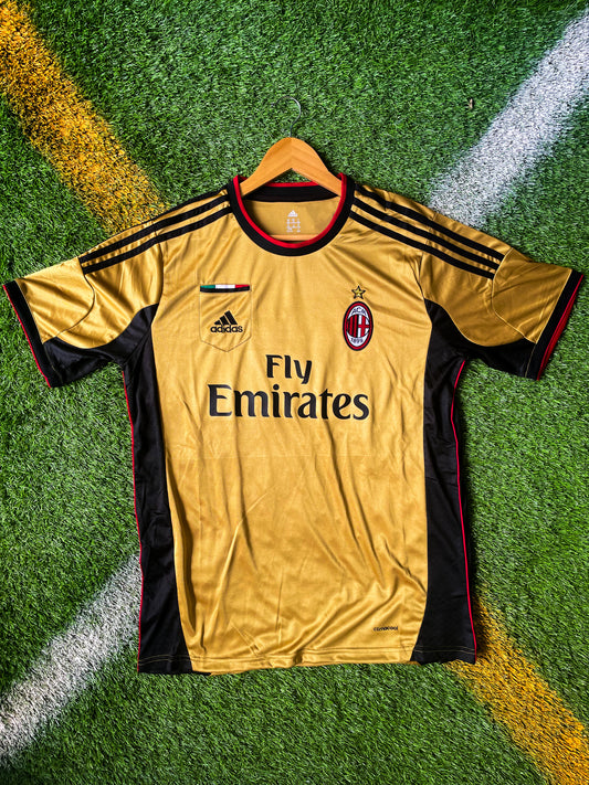 Front view of AC Milan 2013–2014 third gold jersey with number 45

