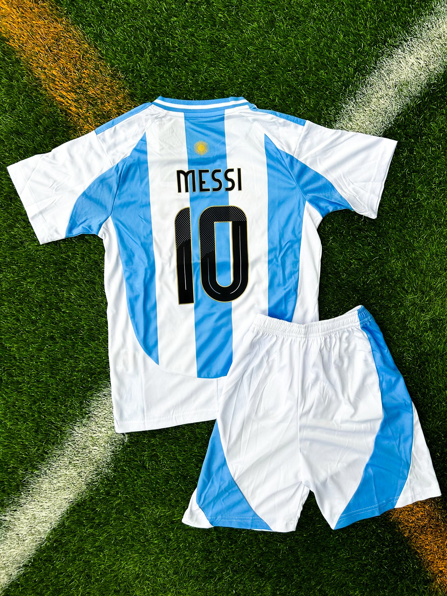 Back view showing Messi #10 on the Argentina 2024 Copa América Kids Jersey.