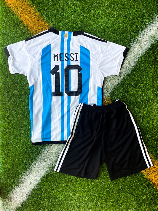 Argentina 2022 Home Messi World Cup Champions Kids Jersey – Youth Edition of the Iconic Adidas Kit - Five Of Cups Official