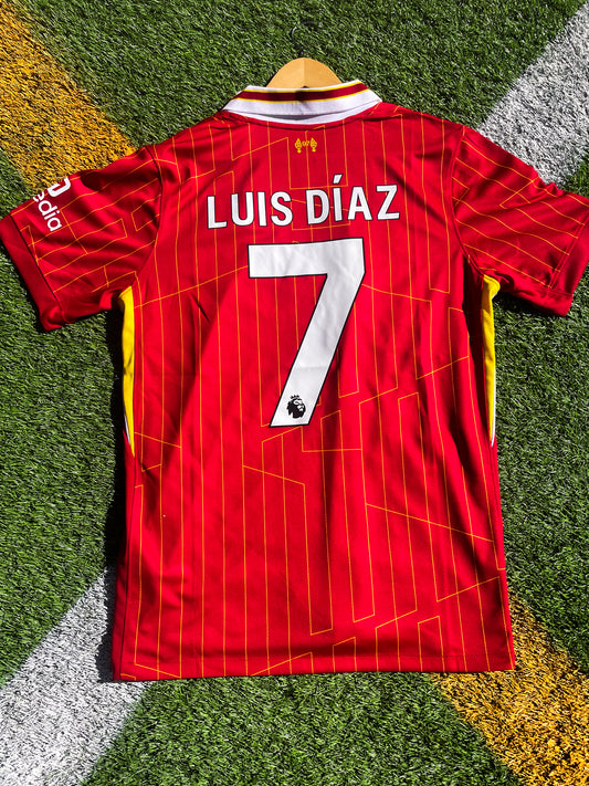 Liverpool 2024–2025 Home Jersey Salah #11 & Luis Diaz #7 & MacAllister #10 – Red Premier League Champions Nike Football Shirt - Five Of Cups Official