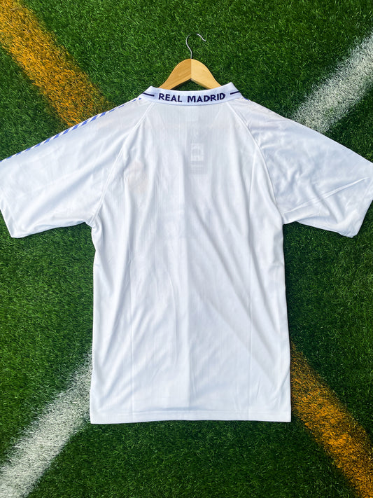 Real Madrid 1993–94 Home Jersey – Retro White Adidas Shirt with Teka Sponsor from Classic La Liga Season - Five Of Cups Official