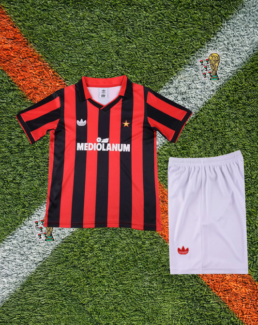 AC Milan 1989-90 Home Jersey – Mediolanum Trefoil Youth Edition