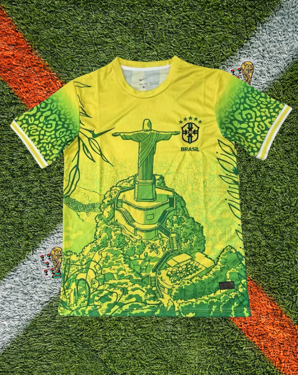 Brazil Home Jersey – Christ Redeemer Yellow Leopard Edition